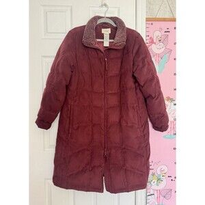 Vintage L.L.Bean Goose Down Burgundy Red XL Womens Long Coat Parka
